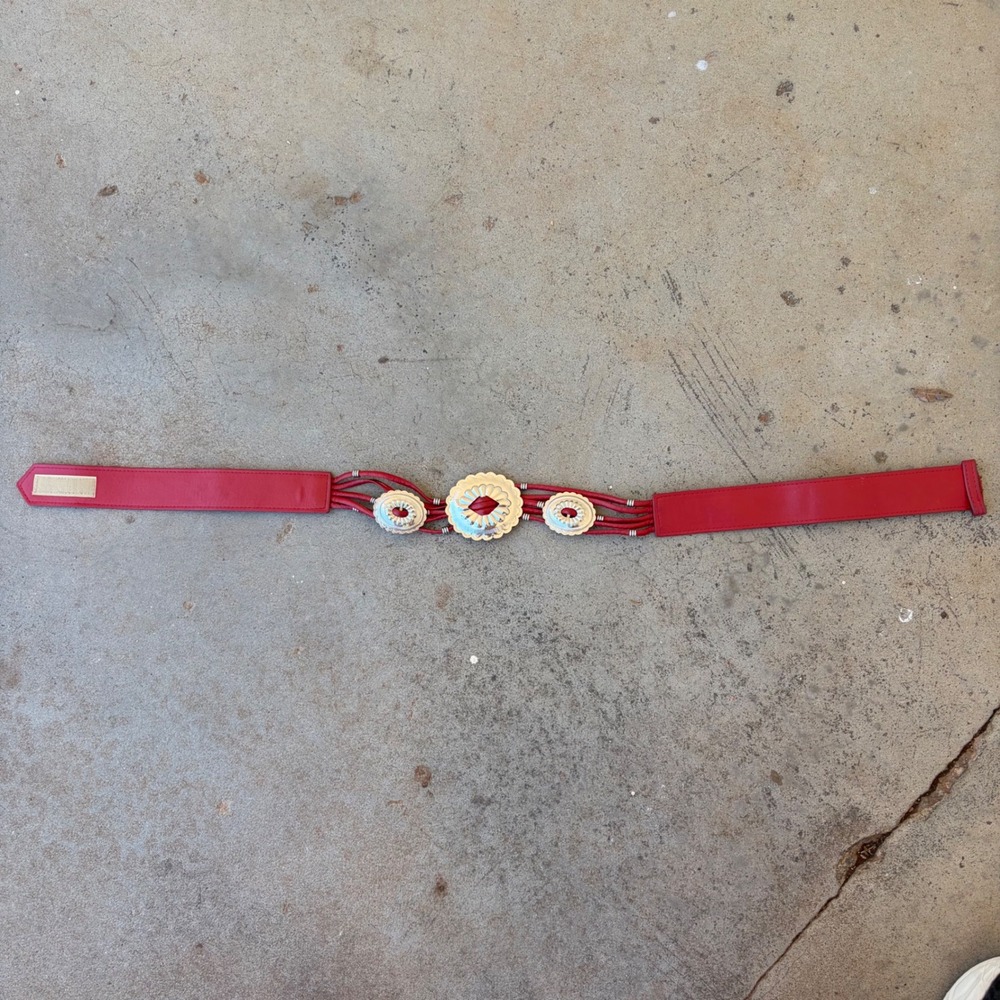 Vintage Ginnie Johansen Belt Womens Red Silver Concho Western Cowgirl Boho - Picture 2 of 7